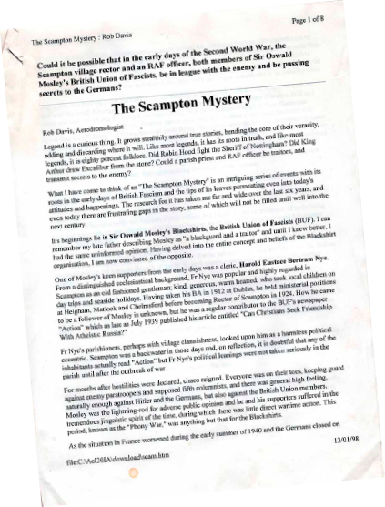 A copy of the Scampton Mystery, a report by Rob Davis